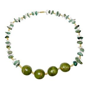 Vintage 1950s German Ornate Green Boulder Beaded Necklace